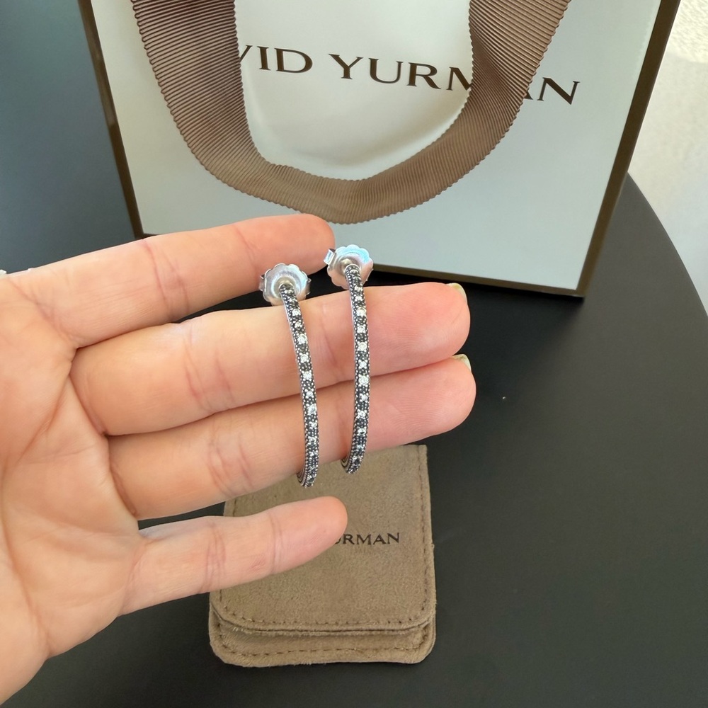 David Yurman Silver and Black Hoop Earrings